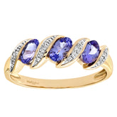 0.9ct Bezel Set Oval Tanzanite  and Diamond Pave 3 Stone Ring in UK Hallmarked 9ct Yellow Gold
